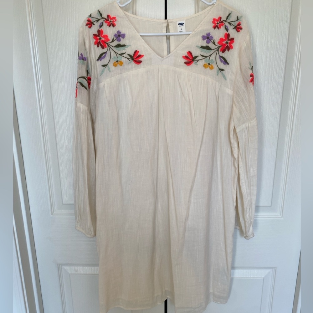 Old Navy Cream Dress with Floral Embroidery